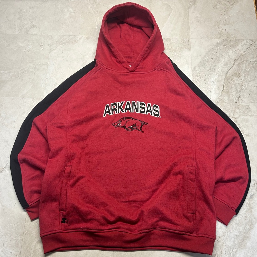 Starter Arkansas Razorbacks Hoodie Red Mens XL Embroidered Pullover Sweatshirt